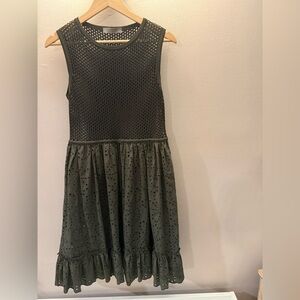 D. EXTERIOR Sleeveless Mesh Eyelet Midi Dress Olive Green Made‎ in Italy